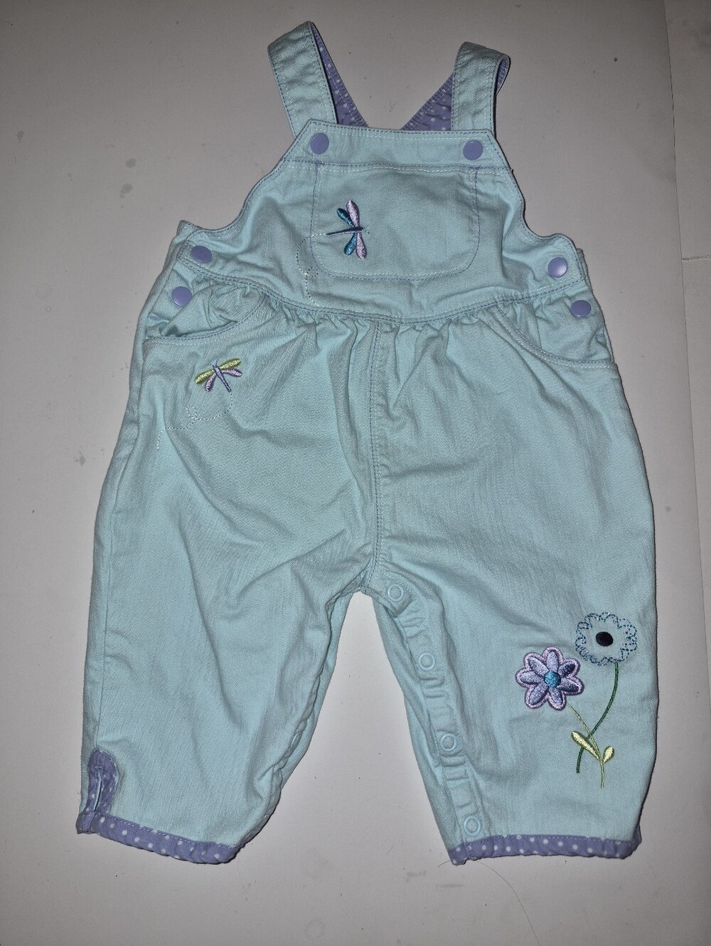 Gymboree Vintage Y2k Baby Girls Mint Green Floral Embroidered Overalls 3-6 M